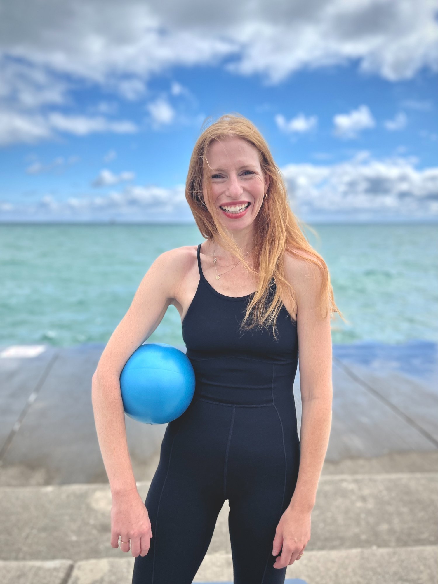 Kathryn Norris, yoga therapist and somatic practitioner, at Lake Michigan